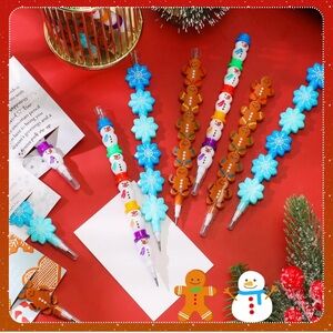 34 Sets Holiday Stackable Pencils Fun Snowman Snowflake Gingerbread Man Pencils